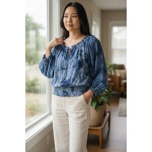 EE:Some Blue Peasant Top Blouse Women’s Size M